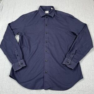 Armani Collezioni Men's Navy Blue Waffle Long Sleeve Dress Shirt Size L‎